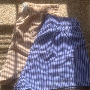 SHEIN Striped Tan and Blue Women Shorts